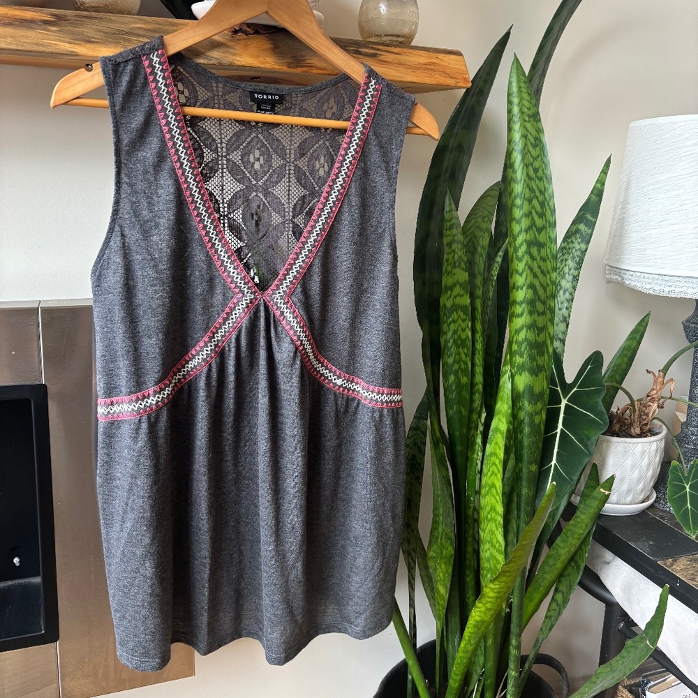 Torrid Jersey and Lace Sleeveless Top